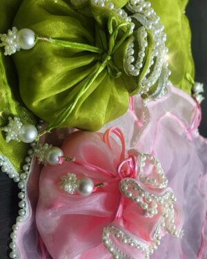 Organza Pearl Latkan Round Potlis - Set of 6