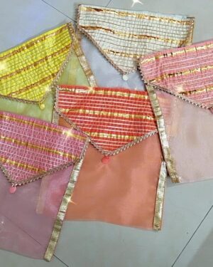 Organza Saree Bags with Gota Stripe - Set of 3