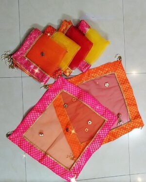 Gota Tissu Double Frill Thali Covers - Set of 3