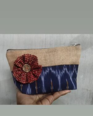 Jute & Cotton Zip Pouch with Gota Flower