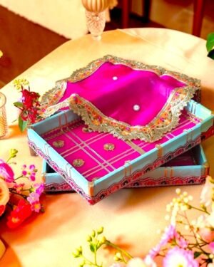 Traditional Silk Decor Wooden Tray for Shagun
