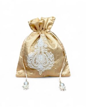Elegant Pearl Embroidered Silk Potli Bags – Wedding Favor (8 x 10 Inches)