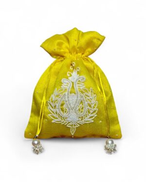 Elegant Pearl Embroidered Silk Potli Bags – Wedding Favor (8 x 10 Inches)