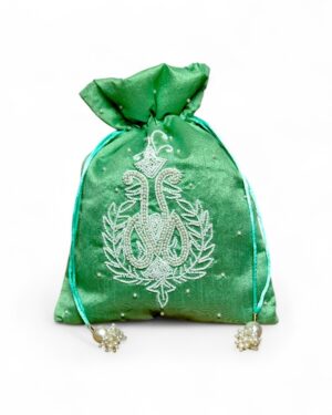 Elegant Pearl Embroidered Silk Potli Bags – Wedding Favor (8 x 10 Inches)