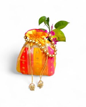 Wedding Yellow Banarasi Potli Bag