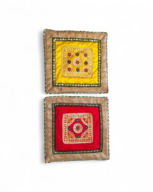 Gota Patti Dupion Silk Aasan (20×20 Inches) – Wedding & Puja Essential (set of 2)