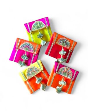 Elegant Dupion Silk Gota Envelope / silver coin pouch (4x5 Inches) Pack of 5