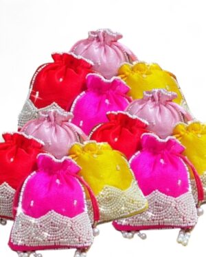 Elegant Pearl Work Coin Pouch (3x4 Inches) –Pouch for Silver Coins (set of 12)