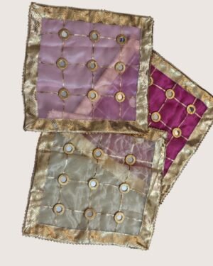 Beautiful Mirror Work Puja Thali Cover – For Puja & Wedding Rituals (set of 3)