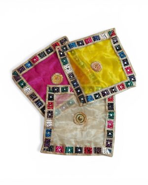 Traditional Puja Aasan & Thali Cover (set of 3) (18×18 Inches) – Sacred & Elegant