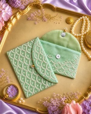 Mint Green Pearl Embroidery Shagun Envelope