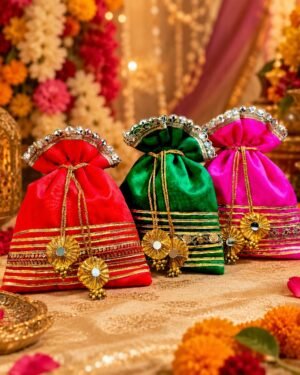 Multicolor silk fry fruit potli pouch (set of 3)