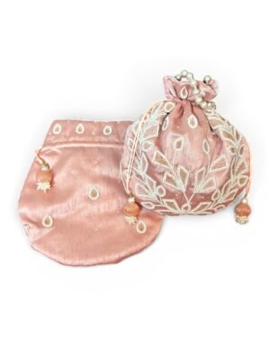 ✨ Blush Pink Pearl Embroidered Potli – Perfect Wedding Match ✨