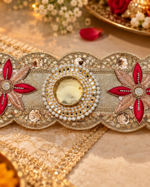 ✨ Royal Gold & Red Embroidered Tea Light Holder- single piece