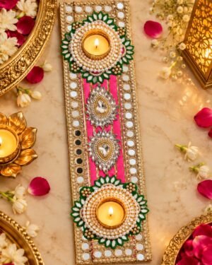 Double Tea Light Holder – Royal Mirror & Pearl Elegance- single piece
